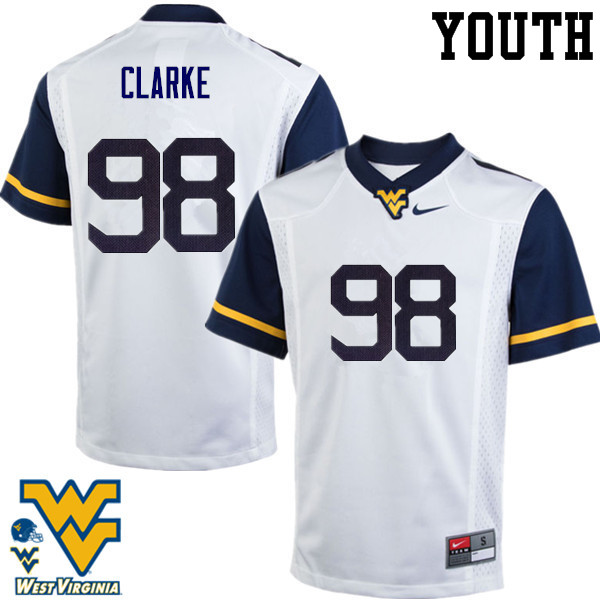 Youth #98 Will Clarke West Virginia Mountaineers College Football Jerseys-White